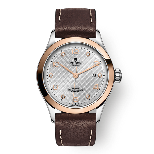 Tudor 1926 28 mm Silver Dial with Diamonds Stainless Steel Leather Strap M91351-0006