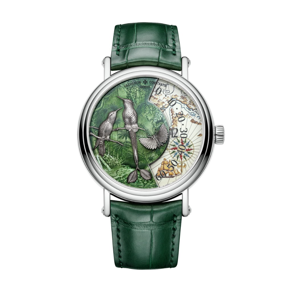 Vacheron Constantin Métiers d'Art Tribute to Explorer Naturalists - Terre de feu 41 mm Green Dial White Gold   Leather Strap 7500U/000G-B993