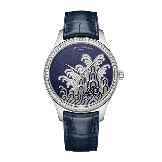 Vacheron Constantin Métiers d'Art Tribute to traditional symbols - Moonlight slivers 38 mm Blue Dial with Diamonds White Gold   Leather Strap 2405A/000G-H021