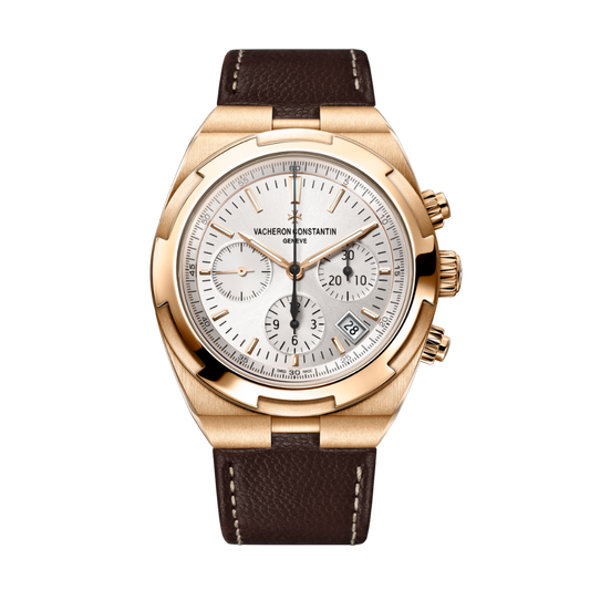 Vacheron Constantin Overseas chronograph 42.5 mm Silver Dial 18K Pink Gold   Leather Strap 5500V/000R-B074