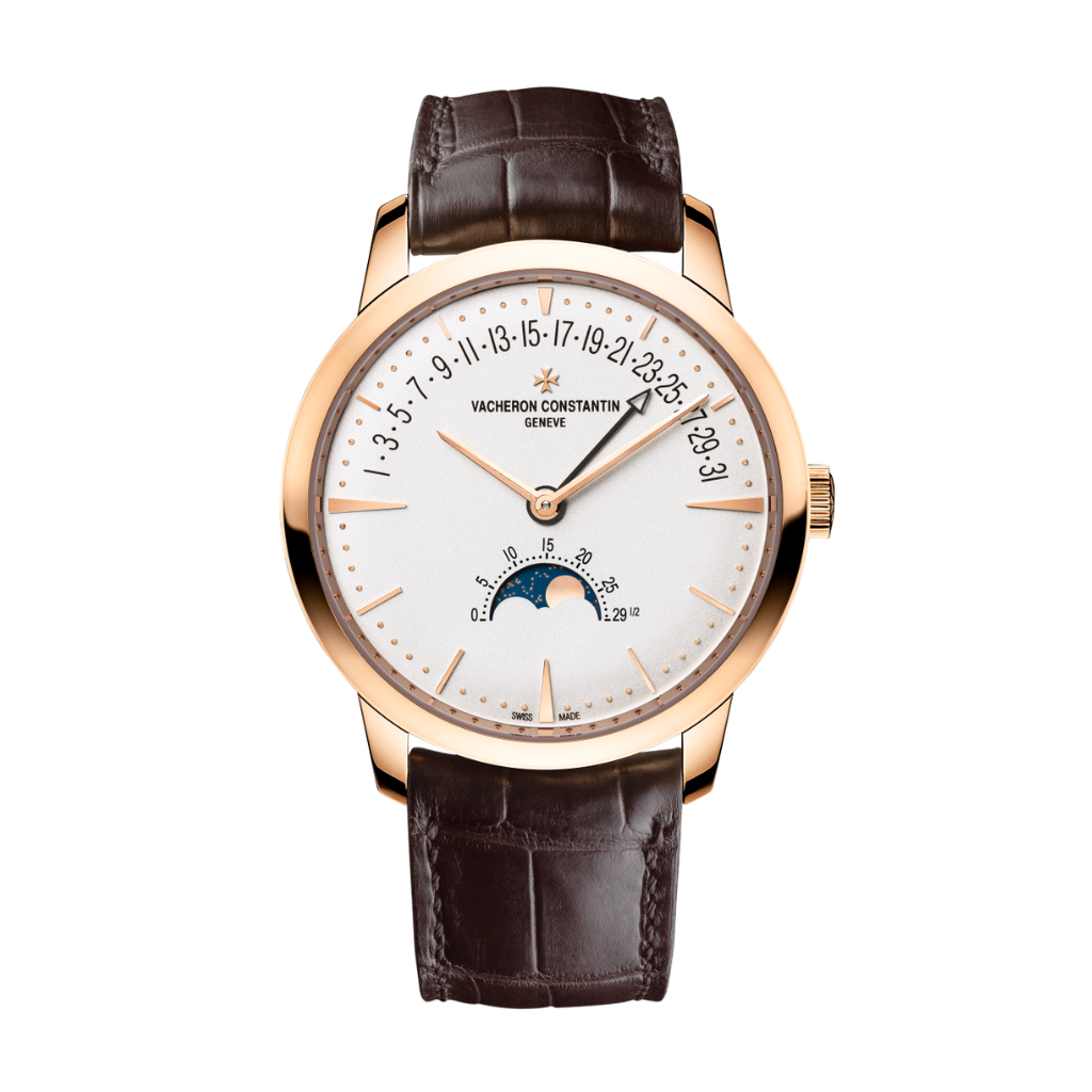 Vacheron Constantin Patrimony moon phase retrograde date 42.5 mm Silver Dial 18K Pink Gold   Leather Strap 4010U/000R-B329