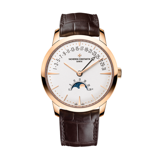Vacheron Constantin Patrimony moon phase retrograde date 42.5 mm Silver Dial 18K Pink Gold   Leather Strap 4010U/000R-B329
