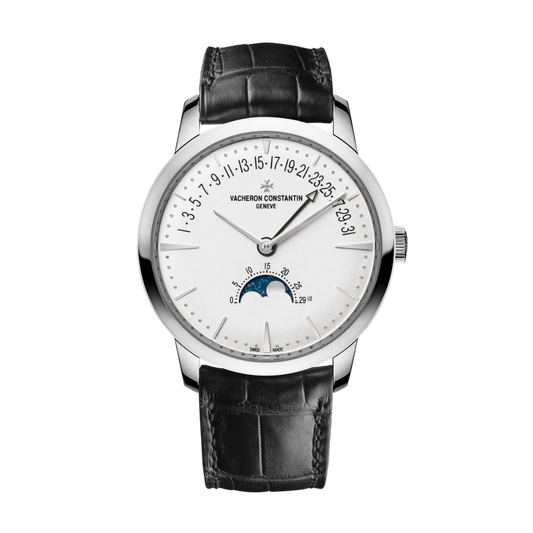 Vacheron Constantin Patrimony moon phase retrograde date 42.5 mm Silver Dial White Gold   Leather Strap 4010U/000G-B330