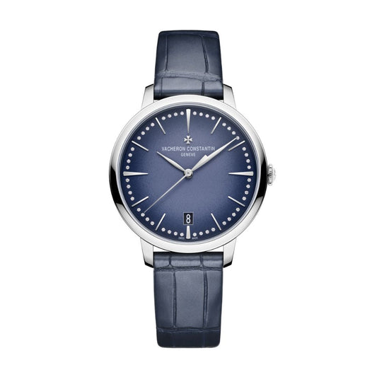 Vacheron Constantin Patrimony self-winding 36.5 mm Blue Dial with Diamonds White Gold   Leather Strap 4110U/000G-B906