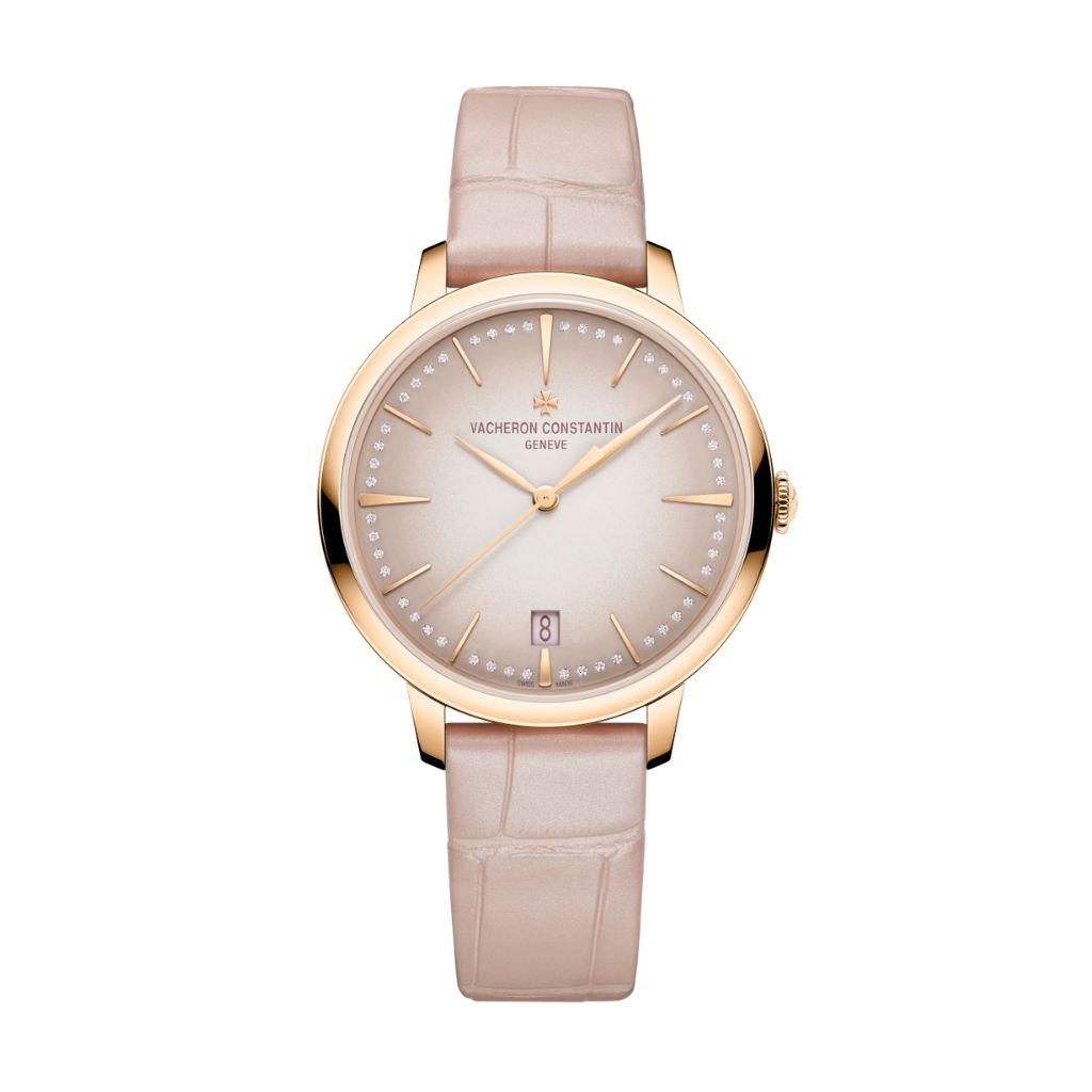 Vacheron Constantin Patrimony self-winding 36.5 mm Pink Dial with Diamonds 18K Pink Gold   Leather Strap 4110U/000R-B905