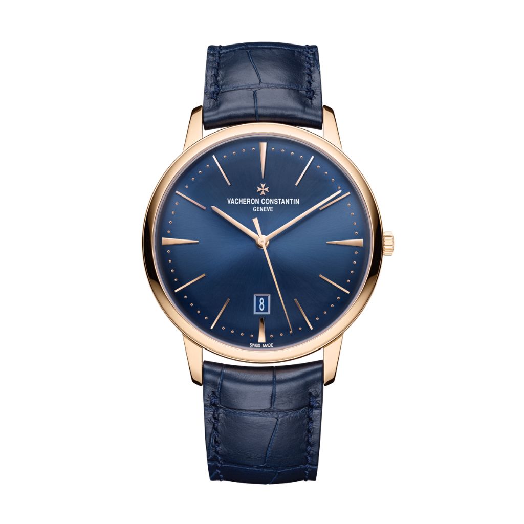 Vacheron Constantin Patrimony self-winding 40 mm Blue Dial 18K Pink Gold   Leather Strap 85180/000R-B515