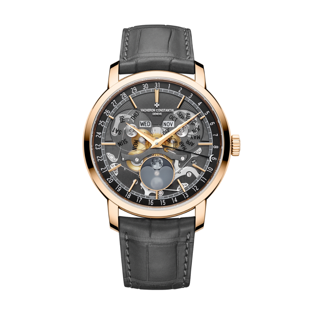 Vacheron Constantin Traditionnelle complete calendar openface 41 mm Black Dial 18K Pink Gold   Leather Strap 4020T/000R-B654