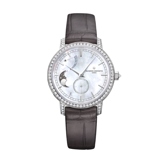 Vacheron Constantin Traditionnelle moon phase 36 mm White Mother-Of-Pearl Dial with Diamonds White Gold   Leather Strap 83570/000G-9916