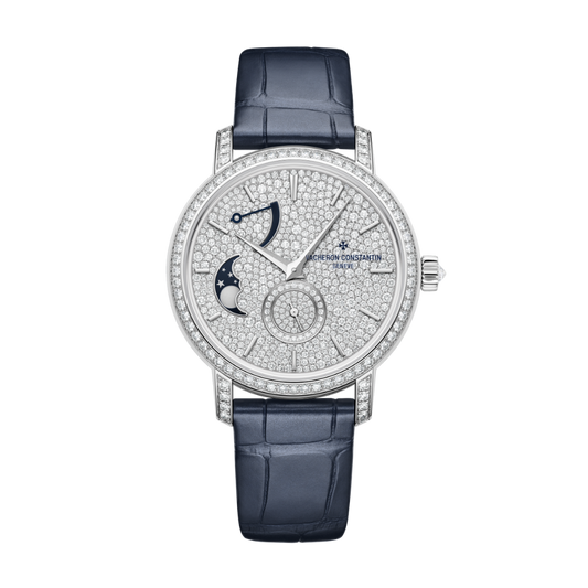 Vacheron Constantin Traditionnelle moon phase 37.5 mm Diamond Paved Dial White Gold   Leather Strap 7006T/000G-B913