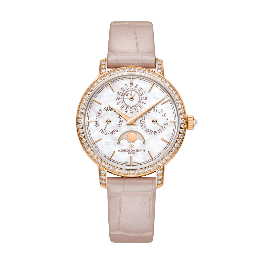 Vacheron Constantin Traditionnelle perpetual calendar ultra-thin 36.5 mm White Mother-Of-Pearl Dial with Diamonds 18K Pink Gold   Leather Strap 4305T/000R-B947