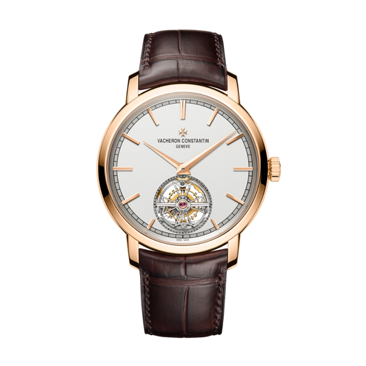 Vacheron Constantin Traditionnelle tourbillon 41 mm Silver Dial 18K Pink Gold   Leather Strap 6000T/000R-B346