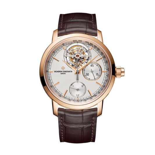 Vacheron Constantin Traditionnelle tourbillon chronograph 42.5 mm Silver Dial 18K Pink Gold   Leather Strap 5100T/000R-B623