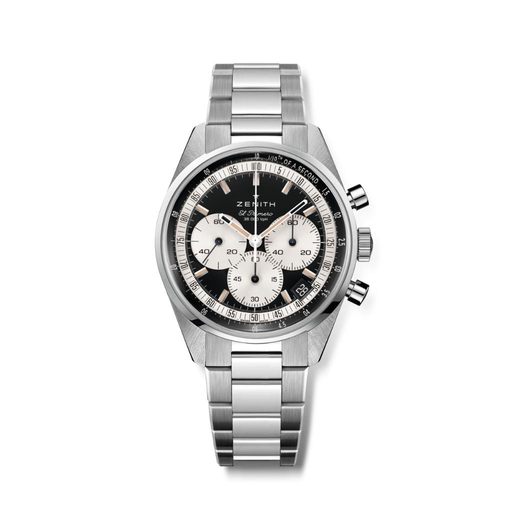 Zenith CHRONOMASTER EP ORIGINAL 38 mm Black Reverse Panda Dial Stainless Steel Bracelet 03.3200.3600/21.M320