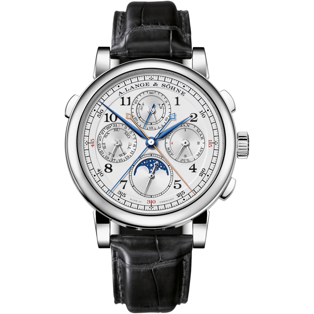 A. Lange & Sohne 1815 Rattrapante Perpetual Calendar 41.9 mm Silver Dial Platinum   Leather Strap 421.025FE / LSLS4212AB
