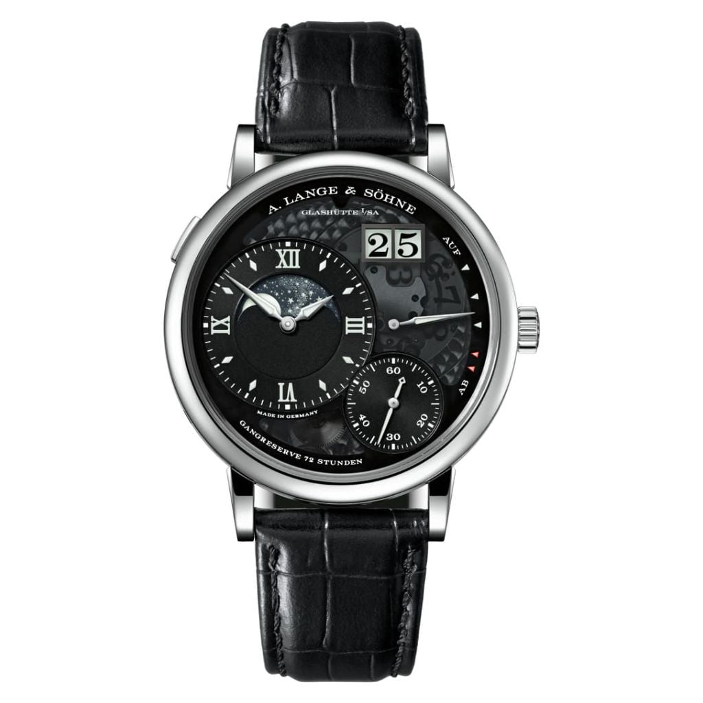 A. Lange & Sohne GRAND LANGE 1 MOON PHASE “Lumen” 41 mm Black Dial Platinum   Leather Strap 139.035F / LSLS1392AI