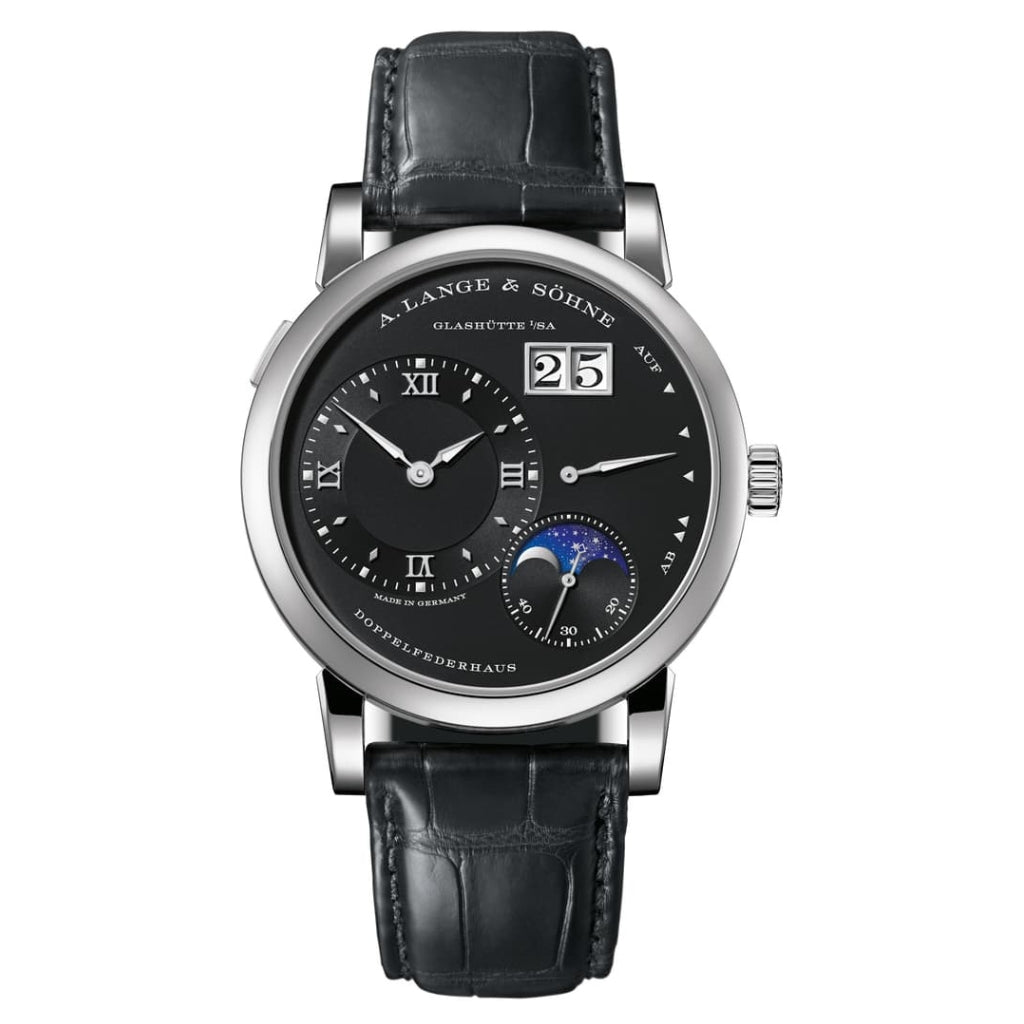A. Lange & Sohne LANGE 1 MOON PHASE 38.5 mm Black Dial 18k White Gold   Leather Strap 192.029 / LSLS1923AG