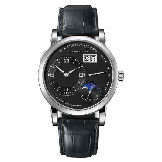 A. Lange & Sohne LANGE 1 MOON PHASE 38.5 mm Black Dial 18k White Gold   Leather Strap 192.029 / LSLS1923AG