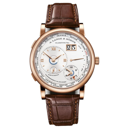 A. Lange & Sohne LANGE 1 TIME ZONE 41.9 mm Silver Dial 18K Pink Gold   Leather Strap 136.032 / LSLS1364AA