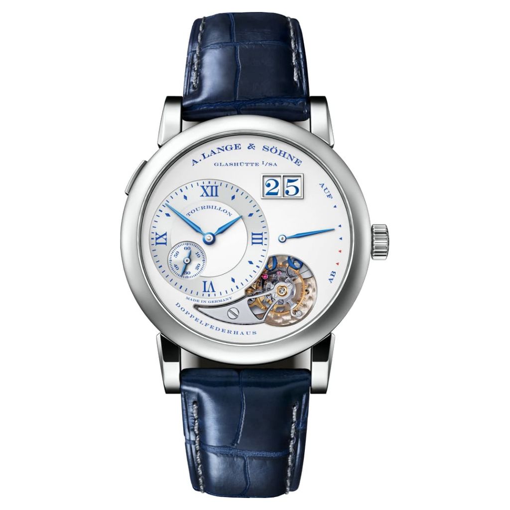 A. Lange & Sohne LANGE 1 TOURBILLON “25th Anniversary” 38.5 mm Silver Dial 18k White Gold   Leather Strap 722.066F / LSLS7223AV