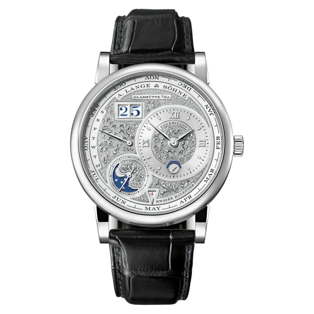 A. Lange & Sohne LANGE 1 TOURBILLON PERPETUAL CALENDAR HANDWERKSKUNST 41.9 mm Silver Dial Platinum   Leather Strap 720.048FE / LSLS7202AN