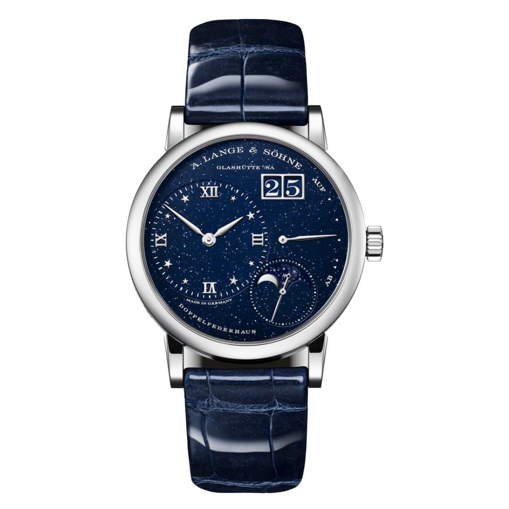 A. Lange & Sohne LITTLE LANGE 1 MOON PHASE 36.8 mm Blue Dial 18K White Gold   Leather Strap 182.086 / LSLS1823AX