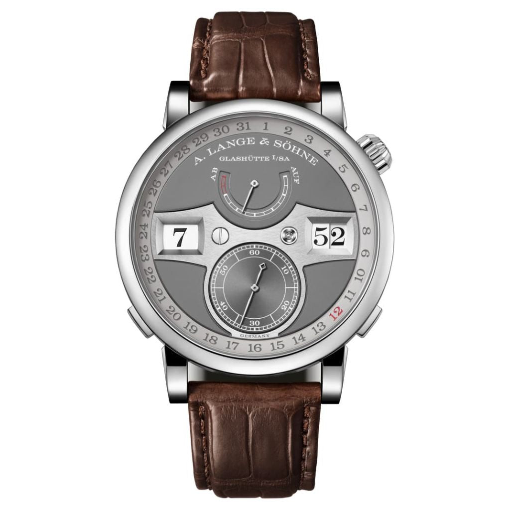 A. Lange & Sohne ZEITWERK DATE 44.2 mm Grey Dial 18k White Gold   Leather Strap 148.038 / LSLS1483AA