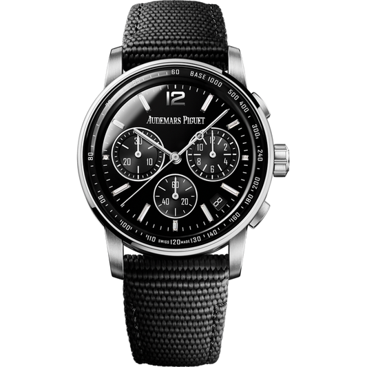 Audemars Piguet Code 11.59 by Audemars Piguet Selfwinding Chronograph 41 mm Black Dial with Diamonds 18-Carat White Gold Rubber-Coated Strap 26393BC.OO.A002KB.02