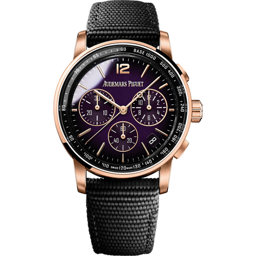 Audemars Piguet Code 11.59 by Audemars Piguet Selfwinding Chronograph 41 mm Purple  Dial 18-Carat Pink Gold Rubber Strap 26393OR.OO.A002KB.02
