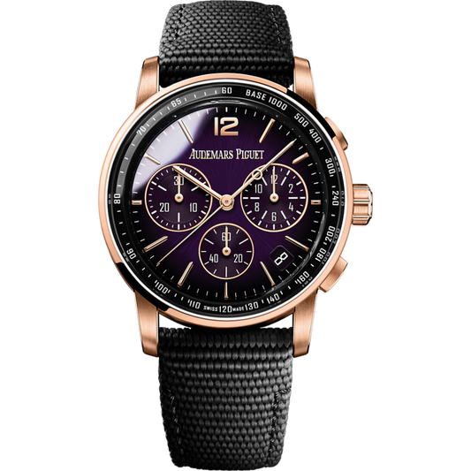 Audemars Piguet Code 11.59 by Audemars Piguet Selfwinding Chronograph 41 mm Purple  Dial 18-Carat Pink Gold Rubber Strap 26393OR.OO.A002KB.02