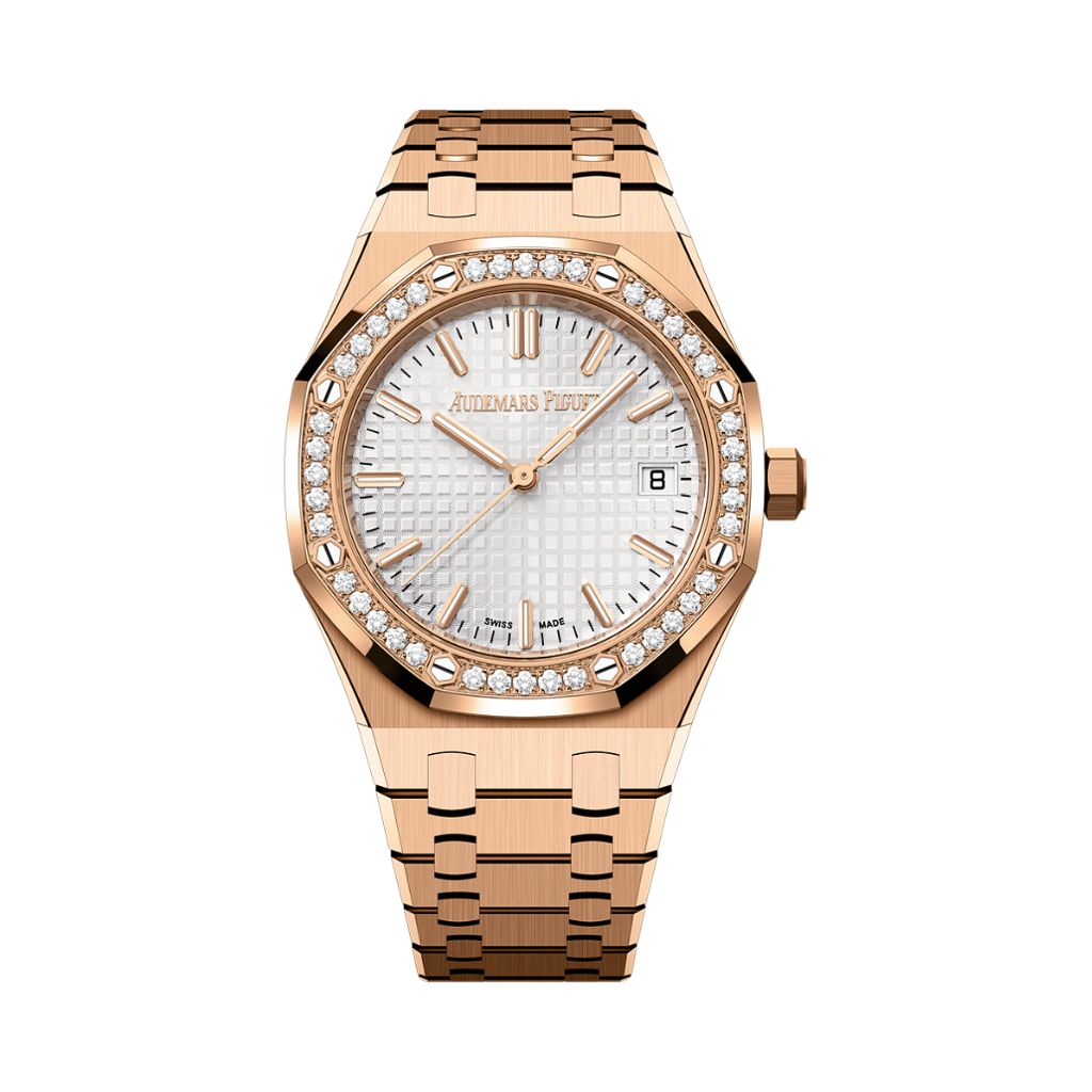 Audemars Piguet Royal Oak Selfwinding 34 mm Silver Dial with Diamonds 18-Carat Pink Gold Bracelet 77451OR.ZZ.1361OR.03