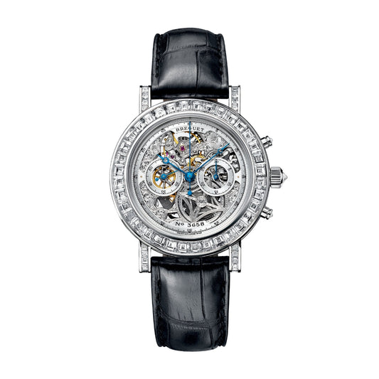 Breguet Classique Chronographe 5238 40.3 mm Transparent Dial with Diamonds 18k White Gold   Leather Strap 5238BB/10/9V6 DD00