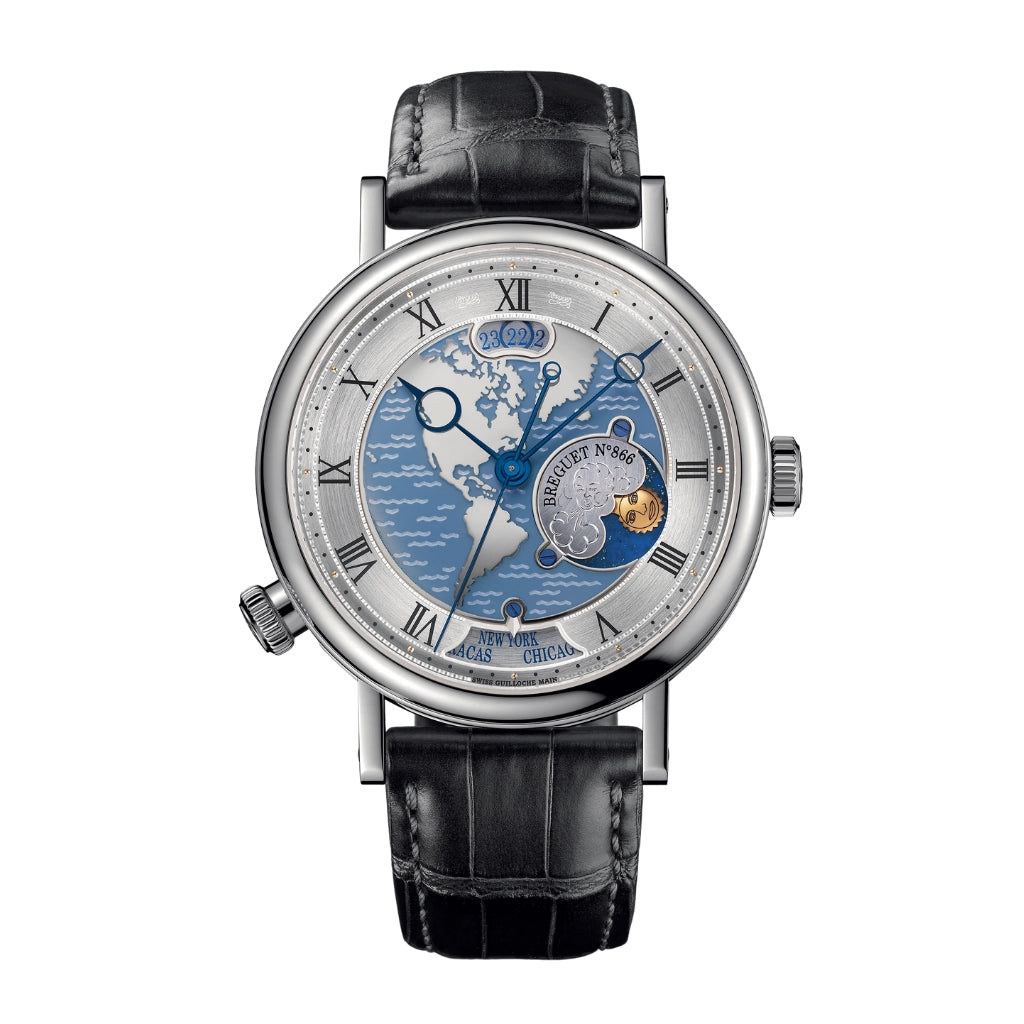 Breguet Classique Hora Mundi 5717 43 mm Silver Dial Platinum Leather Strap 5717PT/US/9ZU