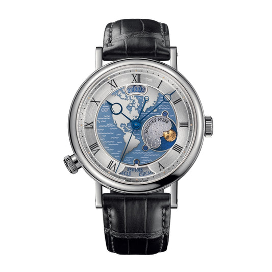 Breguet Classique Hora Mundi 5717 43 mm Silver Dial Platinum Leather Strap 5717PT/US/9ZU