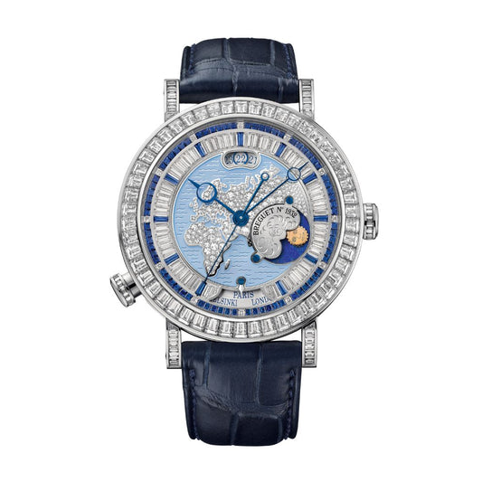 Breguet Classique Hora Mundi 5719 46.5 mm Blue Dial with Diamonds Platinum Leather Strap 5719PT/EU/9ZV DD0D