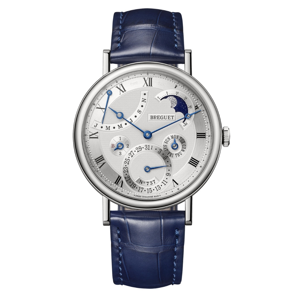 Breguet Classique Quantième Perpétuel 7327 39 mm Silver Dial 18K White Gold Leather Strap 7327BB/11/9VU