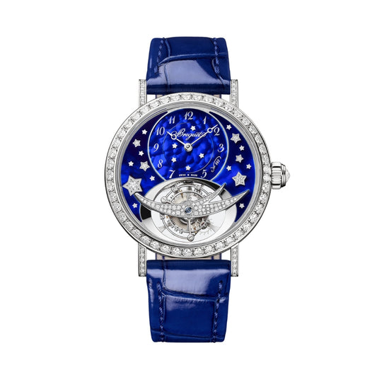 Breguet Classique Tourbillon 3358 35 mm Blue Dial with Diamonds 18k White Gold Leather Strap 3358BB/VD/986 D0