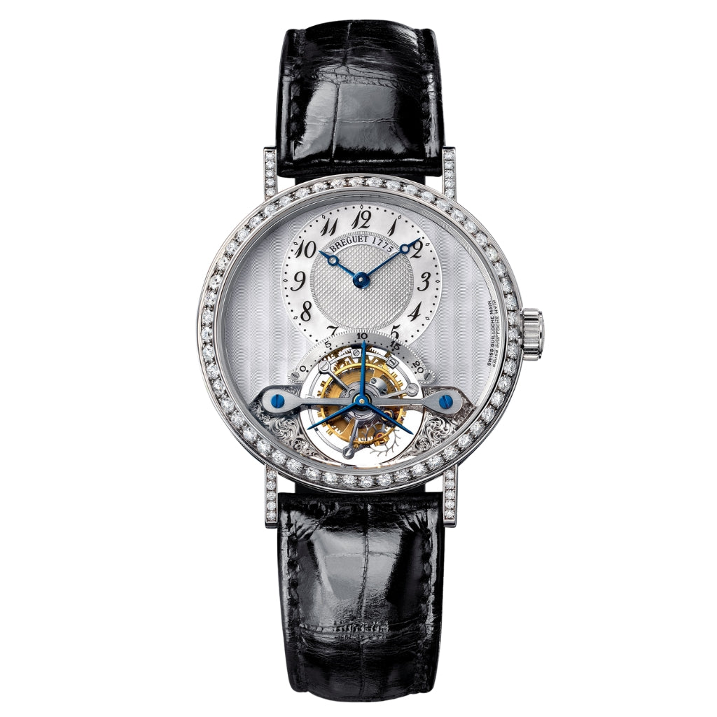 Breguet Classique Tourbillon 3358 35 mm Silver Dial with Diamonds 18k White Gold Leather Strap 3358BB/52/986 DD00