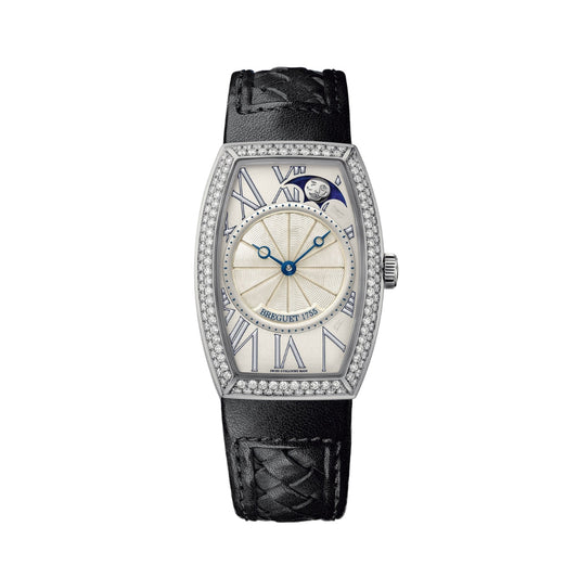 Breguet Héritage 35 x 25 mm Silver Dial with Diamonds White Gold Black Leather Strap 8861BB/11/386/D000