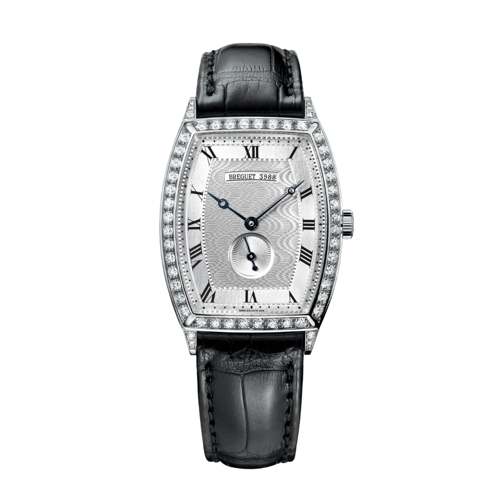 Breguet Héritage 35 x 29.60 mm Silver Dial with Diamonds White Gold Black Leather Strap 3661BB/12/984/DD00