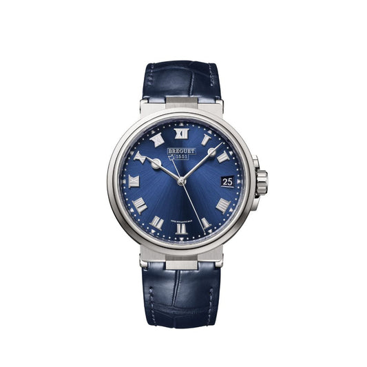 Breguet Marine 40 mm Blue Dial Titanium Dark Blue Leather Strap 5517TI/Y1/9ZU