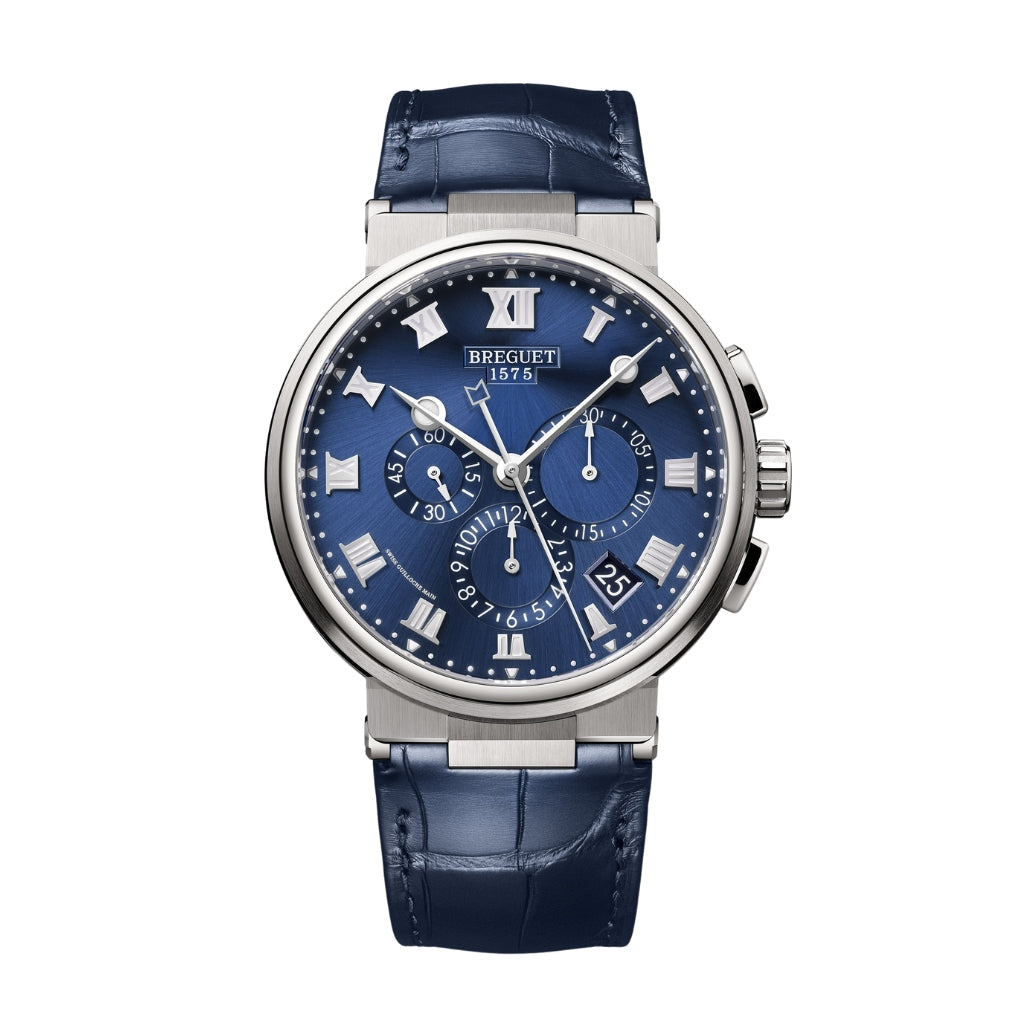 Breguet Marine 42.3 mm Blue Dial Titanium Blue Leather Strap 5527TI/Y1/9WV