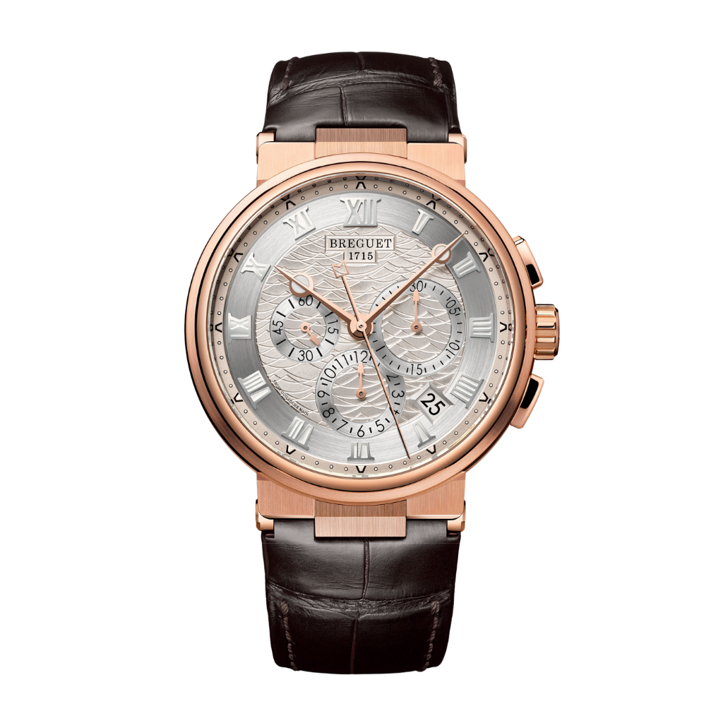 Breguet Marine 42.3 mm Silver Dial 18k Rose Gold Brown Leather Strap 5527BR/12/9WV