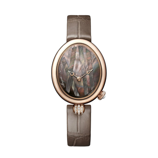Breguet Reine 32.7 x 27.3 mm Tahitian Mother-Of-Pearl Dial with Diamonds 18k Rose Gold Brown Leather Strap 9808BR/5T/922/0D00
