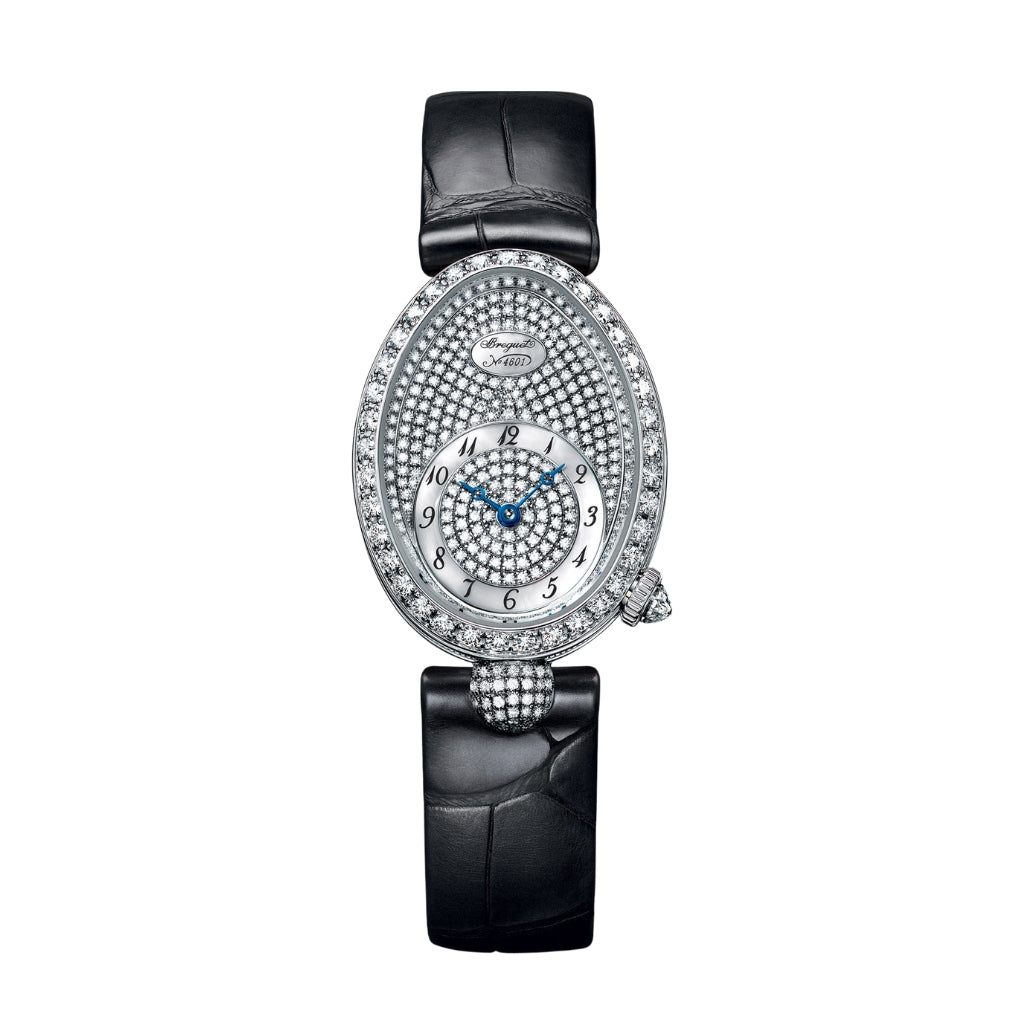 Breguet Reine 33 x 24.95 mm Diamond Paved Dial White Gold Black Leather Strap 8928BB/8D/944/DD0D3L