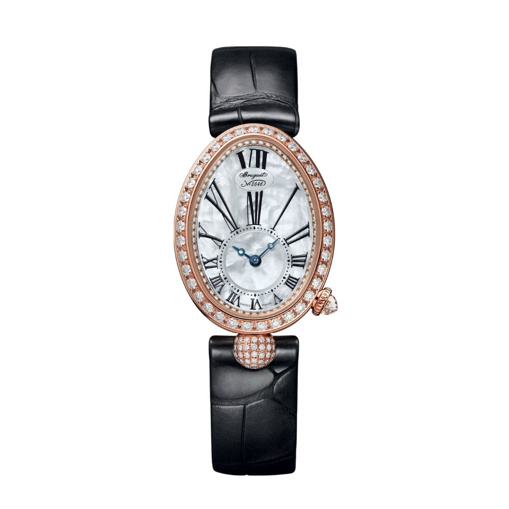 Breguet Reine 33 x 24.95 mm White Mother-Of-Pearl Dial with Diamonds 18k Rose Gold Black Leather Strap 8928BR/51/944/DD0D3L