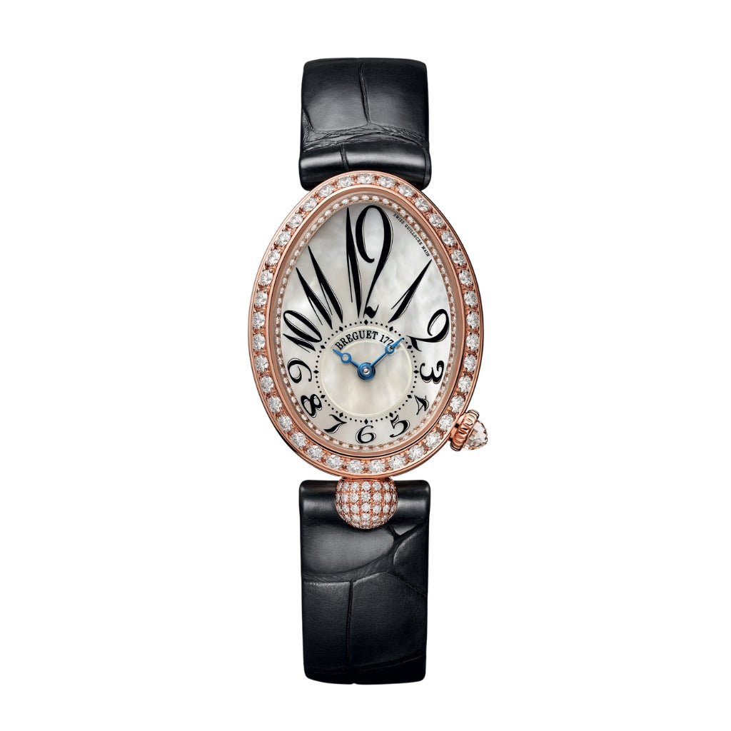 Breguet Reine 33 x 24.95 mm White Mother-Of-Pearl Dial with Diamonds 18k Rose Gold Black Leather Strap 8928BR/5W/944/DD0D3L
