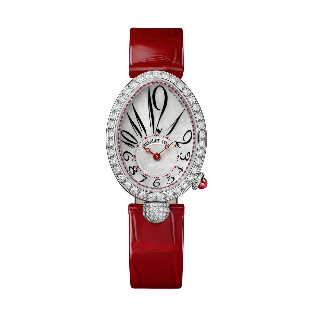 Breguet Reine 33 x 24.95 mm White Mother-Of-Pearl Dial with Diamonds White Gold Red Leather Strap 8925BB/58/944/D0