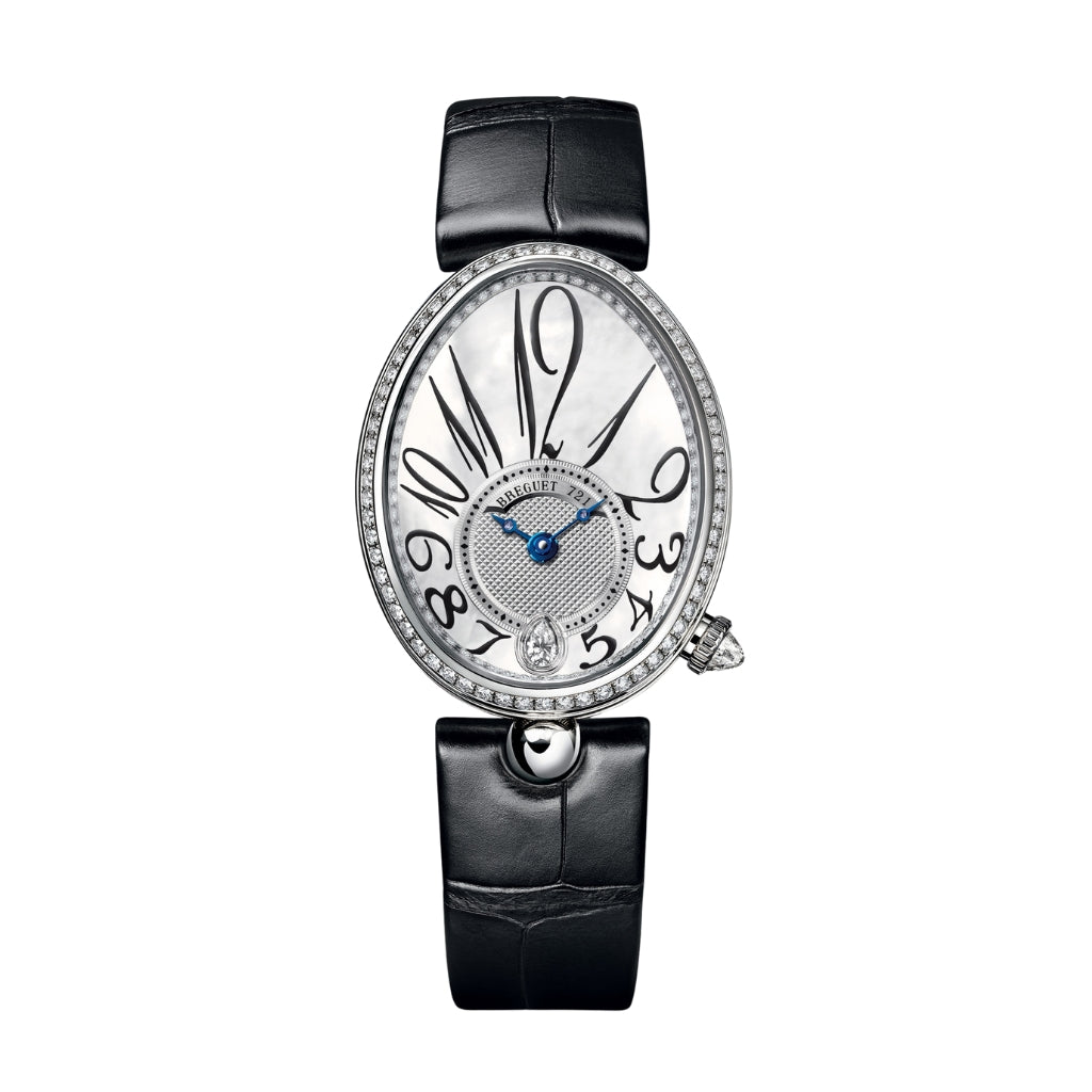 Breguet Reine 36.5 x 28.45mm White Mother-Of-Pearl Dial with Diamonds White Gold Black Leather Strap 8918BB/58/964/D00D3L