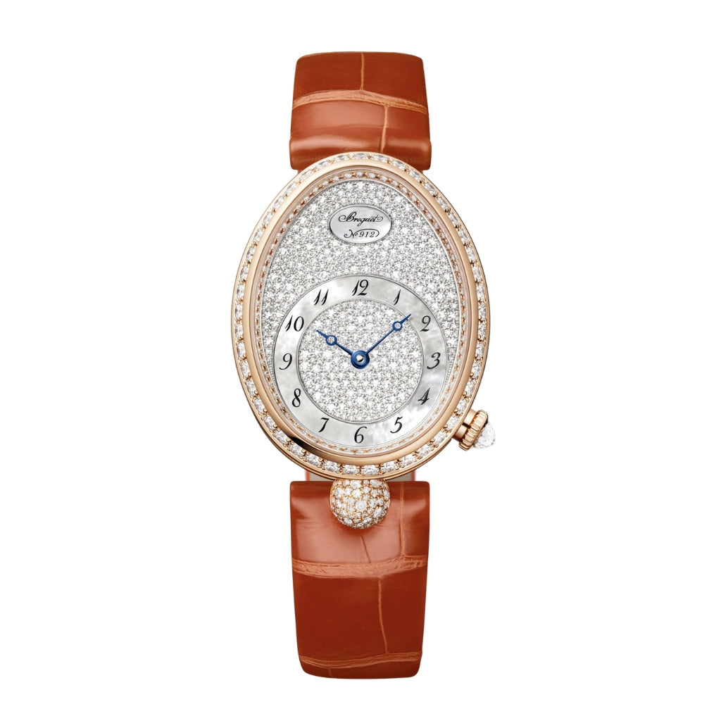 Breguet Reine 36.50 x 28.45 mm Diamond Paved Dial 18k Rose Gold Brown Leather Strap 8938BR/8D/964/DD0D