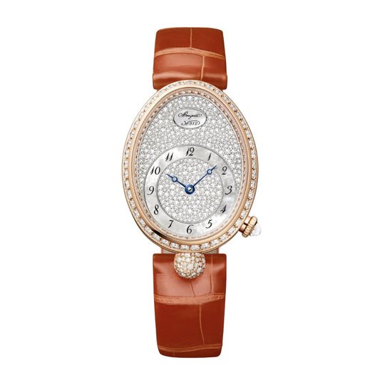 Breguet Reine 36.50 x 28.45 mm Diamond Paved Dial 18k Rose Gold Brown Leather Strap 8938BR/8D/964/DD0D